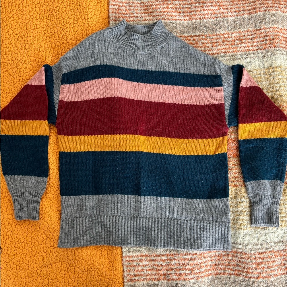Grey, stripped mock neck sweater